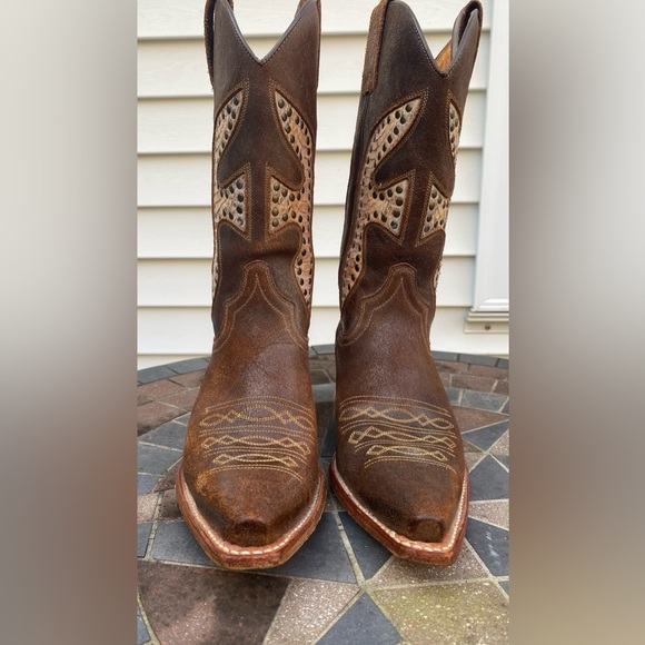 FRYE Daisy Duke Python Brown Leather Cowboy Boots 7M/Used/Great Condition - Picture 7 of 13